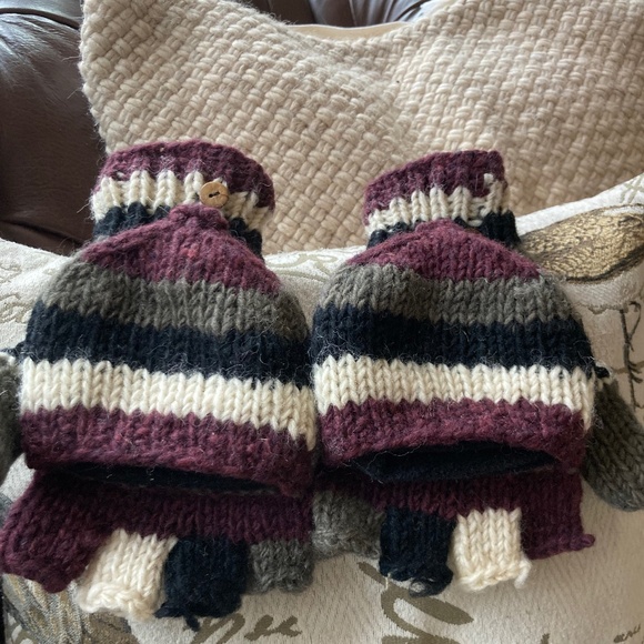 Wool Gloves Mittens Fleece Lining Convertible Handmade in Nepal Unisex - Picture 2 of 9